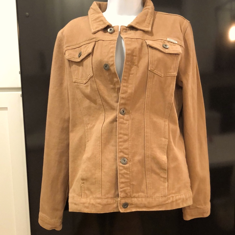 Liquor and Poker Tan Denim Jeans Mens Jacket Sz Small